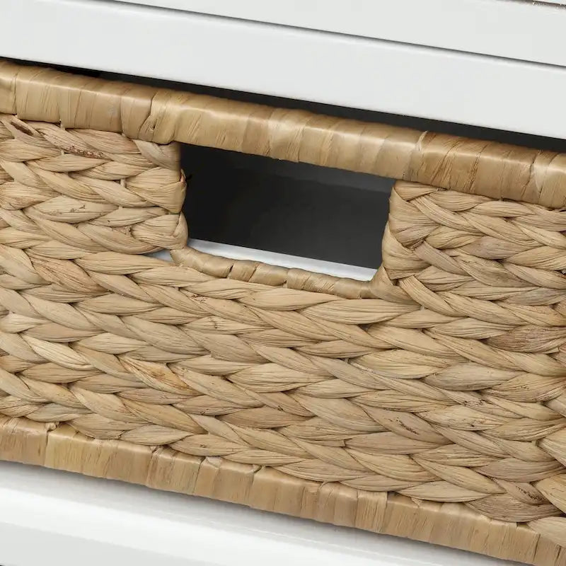 Banc de rangement rustique avec 3 tiroirs et 3 paniers en rotin, banc à chaussures pour salon, entrée