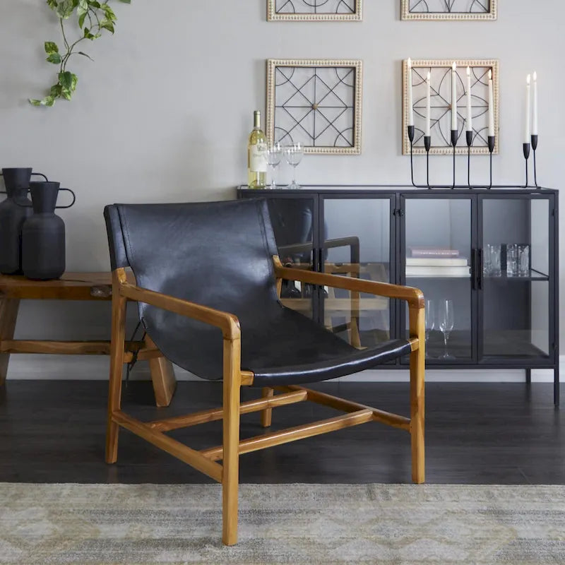 Fauteuil d'appoint de salon en cuir avec accoudoirs - Marron ou noir